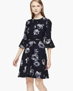 KATE SPADE Dress Night Rose $328 Women Size 0 Crepe Bell Sleeve Beautiful NWT - Picture 1 of 6