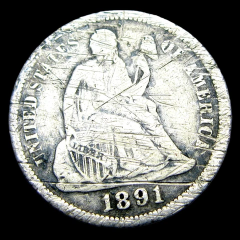 1891-O Seated Liberty Dime Silver ---- Nice Details Damaged Coin  --- #VV914 Cover