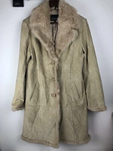 Adler Tan Suede Leather Coat Jacket Fur Trim Womens Large - Picture 1 of 24