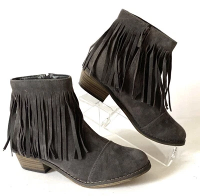 Botas Breckelle’s Dorado 18 Flecos Gris Occidental Tacón Apilado Mujer Talla 6.5 Foto 1 de 4