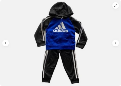 Adidas NIÑOS 2 Piezas Cremallera Sudadera con Capucha y Pantalón Conjunto (Negro/Azul 3T) Nuevo con Etiquetas Foto 1 de 4