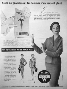 PUBLICITÉ DE PRESSE 1955 GRAND GALA UN VÊTEMENT WEILL VOUS VA PRÊT A PORTER - Imagen 1 de 1