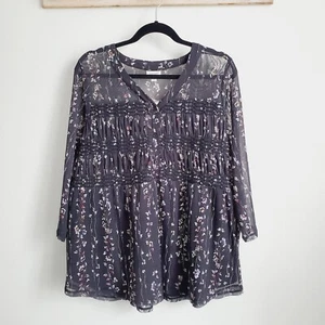 Avenue Women's Floral V-neck Blouse Black Size Plus 14 - 16 NWT - Picture 1 of 14