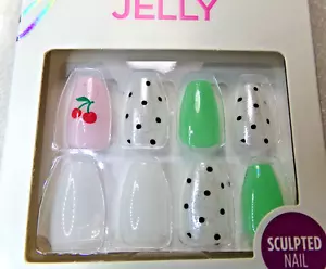 Kiss Jelly Fantasy, Colla su Unghie Corto Bianco e Verde con Bara Ciliegia e Punti - Foto 1 di 4