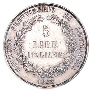 ITALIA GOVERNO PROVVISORIO DI LOMBARDIA 5 lire 1848 Milano Rami Corti - Imagen 1 de 2