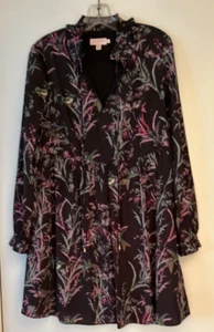 Ted Baker London Sz 2 Dress Floral Black Duclin Hummingbird Long Slv Fit Flare - Picture 1 of 12