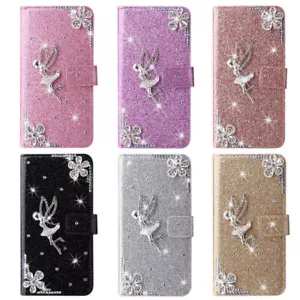 Luxury Diamond Angel Wallet Cover Case For 16 15 14 13 12 11 Pro Max XR 7 8 SE - Picture 1 of 18