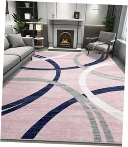 Modern 6'X9' Pink Area Rug, Non Slip Soft Abstract 6x9(Large) Pink&blue - Picture 1 of 7