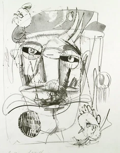 DDR. "doppelzüngig", 1985 Lithographie Wolfgang HENNE (*1949 D) handsigniert - Picture 1 of 3