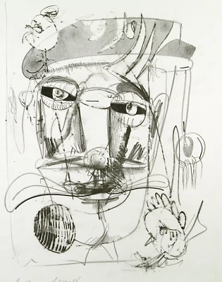 DDR. "doppelzüngig", 1985 Lithographie Wolfgang HENNE (*1949 D) handsigniert - Bild 1 von 3