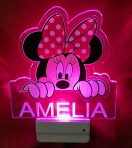 Minnie Mouse Disney Night Light Personalized LED Plug In W/ Dusk to Dawn Sensor - Picture 1 of 12