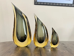 Set 3 Murano Teardrop Oggetti Sommerso Vasen, Luigi Onesto signiert, 12", 9,5", 6" - Bild 1 von 11