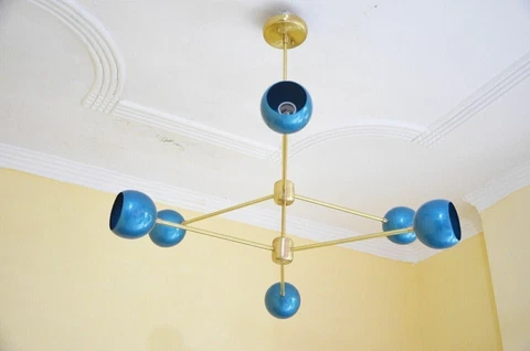 MID CENTURY RUSTIC ATOMIC FLUSH MOUNT BRASS CHANDELIER SPUTNIK LAMP FIXTURE Cover