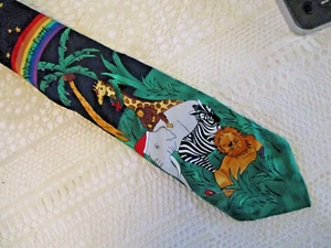 VTG LOUIS FERAUD NECK TIE SILK "PEACE ON EARTH"  WILD ANIMALS Christmas - Picture 1 of 5