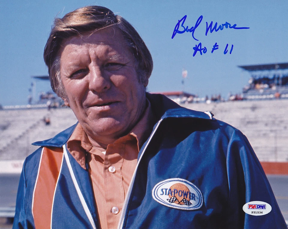 Bud Moore SIGNED 8x10 Photo + HOF 11 NASCAR LEGEND Owner PSA/DNA AUTOGRAPHED - Image 1 of 1