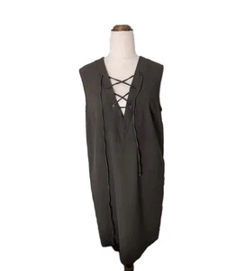 Kookai Green Sleeveless Midi Dress Size 40 Lace Up V Neck Casual Style - Picture 1 of 6