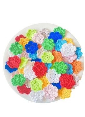 30 bunte Häkelblumen Aufnäher Applikationen Streublumen - Bild 1 von 2