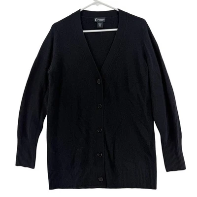C by Bloomingdale's Cashmere Cardigan Sweater Womens Large Black Button Jacket - Image 1 of 4