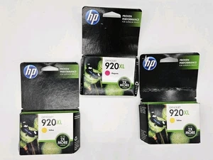 Tres cartuchos de tinta individuales HP 920XL amarillo magenta caducados en 2013-2015 - Imagen 1 de 8