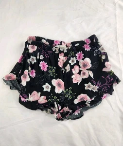 American Rag Shorts S Women Black Pink Floral Ruffle Hem Lightweight Casual Boho - Picture 1 of 7