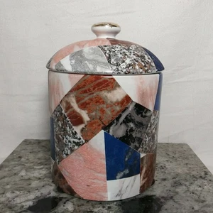 Vintage Kunstmarmor Keramik 8" Kanister Glas Made in Italy Y2K Patchwork Mosaik - Bild 1 von 24