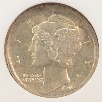 1916-S 10c Mercury Dime Broadstruck NGC MS63 FB - Imagem 1 de 4