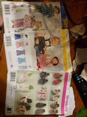 3 Simplicity Pattern Lot Little Kid Toddler Baby 1950'S Pajama Rompers Shoes Hat - Image 1 of 4