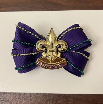 Krewe Of Endymion New Orleans Mardi Gras Purple Gold 4.5” Hair Bow Fleur De Lis - Image 1 of 4