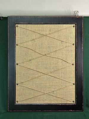 Hobby Lobby Black Distressed Wood Frame Burlap Message Bulletin Board 24"x19" - Image 1 of 4