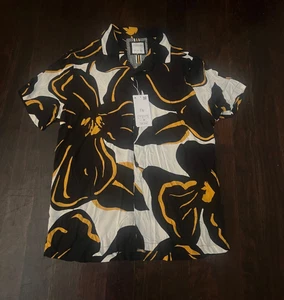 Brandneu Herren L Button Down Hawaii Blumen Hemd Denim und Blume Ricky Singh - Bild 1 von 3