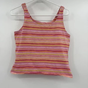 J Jill Top Women Medium Pink Shelf Bra Tank Sleeveless Striped ScoopNeck Stretch - Picture 1 of 10