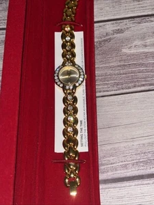 Orologio Elizabeth Taylor diamanti bianchi tono oro strass cristallo vintage nuovo con scatola - Foto 1 di 4