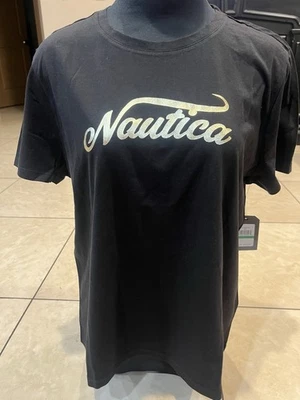 Nautica Black Tee with Metallic Gold Script - Image 1 of 4