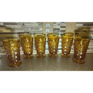 Vintage Mid Century Modern Set of 6 Colony Whitehall Amber Glass Tumblers - Picture 1 of 12