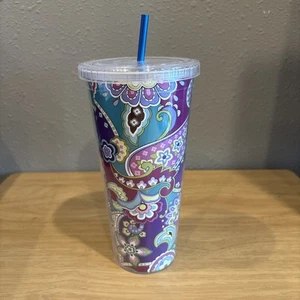 Vera Bradley Kunststoff 24 Unzen Lila "Iconic Paisley" Becher Tasse mit Strohhalm - Bild 1 von 5