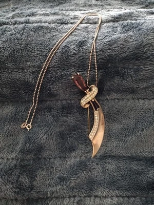 Vintage Amethyst Rhinestone Scabbard Sword Scimitar Sterling Pendant Brooch Pin - Image 1 of 4