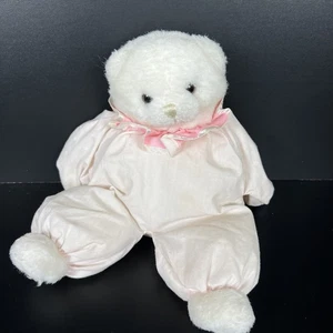 Vintage Russ BEANY White Teddy Bear Pink polka dot outfit 10” - Picture 1 of 6
