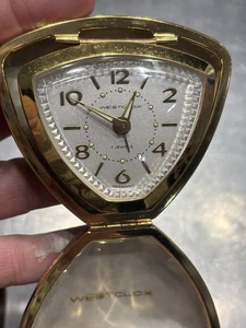 WORKING Antique Vintage Westclox Germany Shell Travel Alarm Clock - Picture 1 of 7