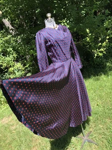 Vintage 1950’s Full Circle Swing Polka Dot Satin Dress Lovely! 34-24-60 - Picture 1 of 11