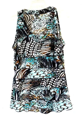 Camiseta sin mangas Milano talla mediana con volantes delanteros marrón turquesa negra Foto 1 de 2