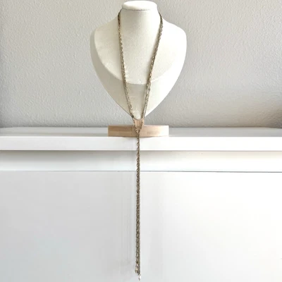 Colar Ettika Y Gota 19 polegadas Camadas Multi Corrente Tom Dourado Pérola Frisada Boho - Imagem 1 de 4