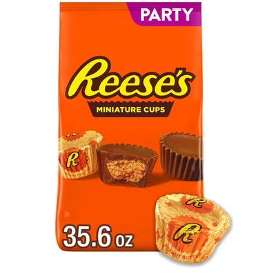 Tazas de mantequilla de maní chocolate con leche REESE'S Miniatures, paquete de fiesta de dulces, 35,6 oz Foto 1 de 4