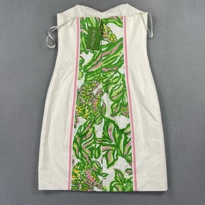 Lilly Pulitzer Dress 2 Seeing Pink Elephants Strapless Angela White Green Floral - Picture 1 of 12