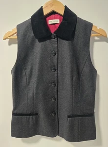 Gilet vintage Y2K Ann Taylor grigio antracite lana taglia 2 nero bordo in velluto BELLO! - Foto 1 di 6