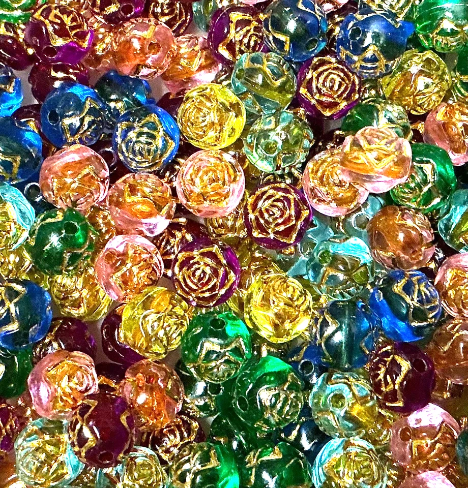 8mm colourful ttranslucent Acrylic Rose Beads with Gold Detailing - Crafts DIY - Image 1 of 1