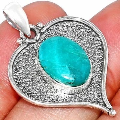 Heart - Natural Paraiba Amazonite 925 Sterling Silver Pendant Jewelry P-1503 - Image 1 of 4