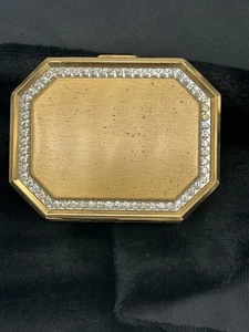 VINTAGE AVON Ladies Compact OCTAGON Gold Tone Brass w/ Mirror & Rhinestones  - Picture 1 of 6