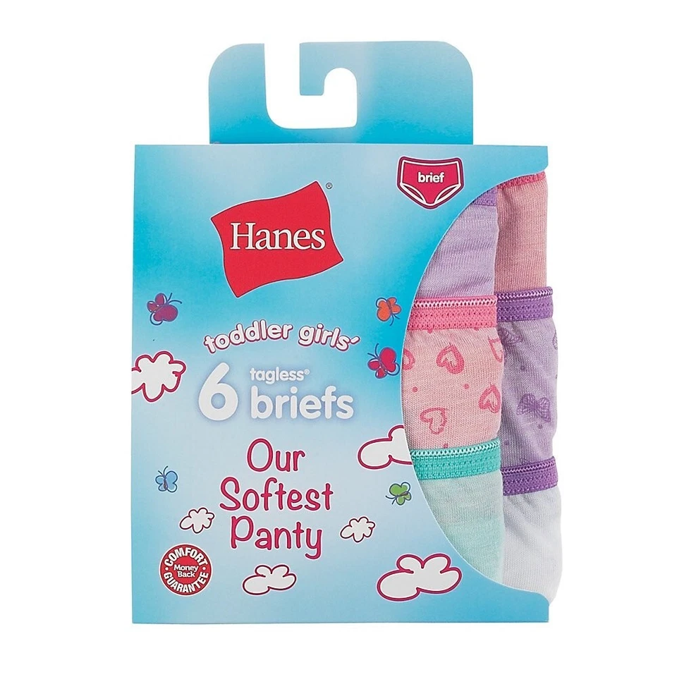 Hanes Toddler Girls Briefs 6 Pack Size 2t - 3t Our Softest Panty