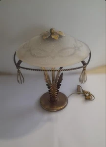 Lampada da tavolo rustica vetro tipo Murano ferro battuto abatjour grande 2 luci - Imagen 1 de 3