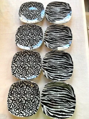 Platos de aperitivo/pan/postre de cebra y leopardo Roscher, juego de 8 (4 cada patte Foto 1 de 4